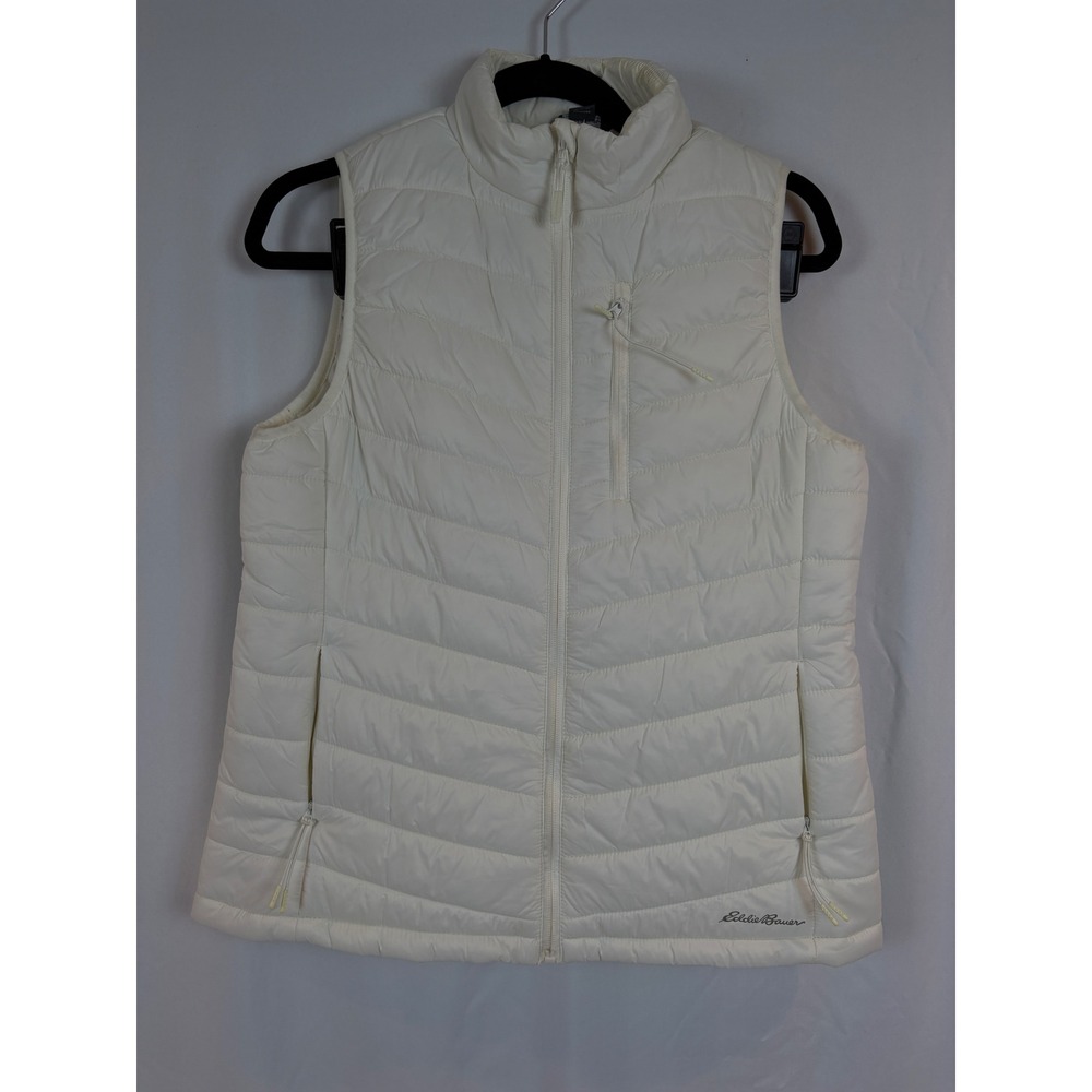 Eddie‎ Bauer Womens Off White Quilted Puffer Vest Full Zip Mock Neck EB001794